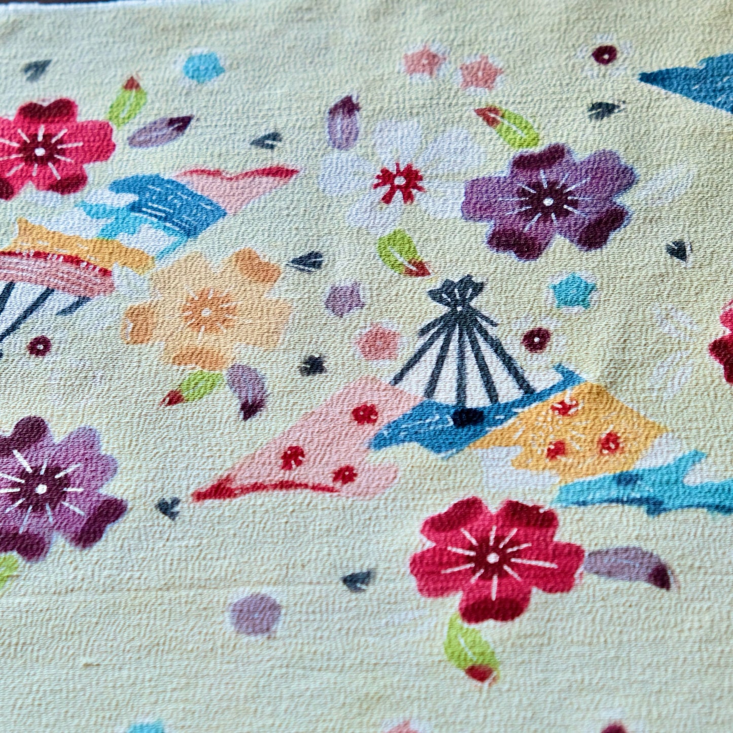 Vintage Japanese kimono silk textile Ryukyu Bingata okinawa Japanese folding fan sensu pattern(b-22)