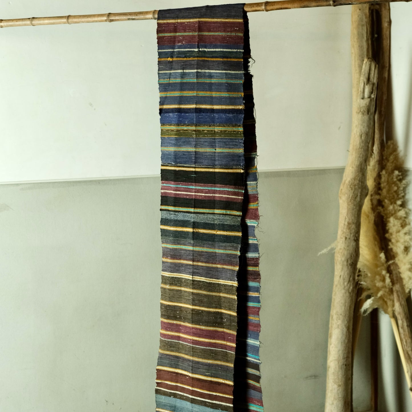 Vintage Japanese silk Sakiori super long rug textile art table runner bet runner(b-54)