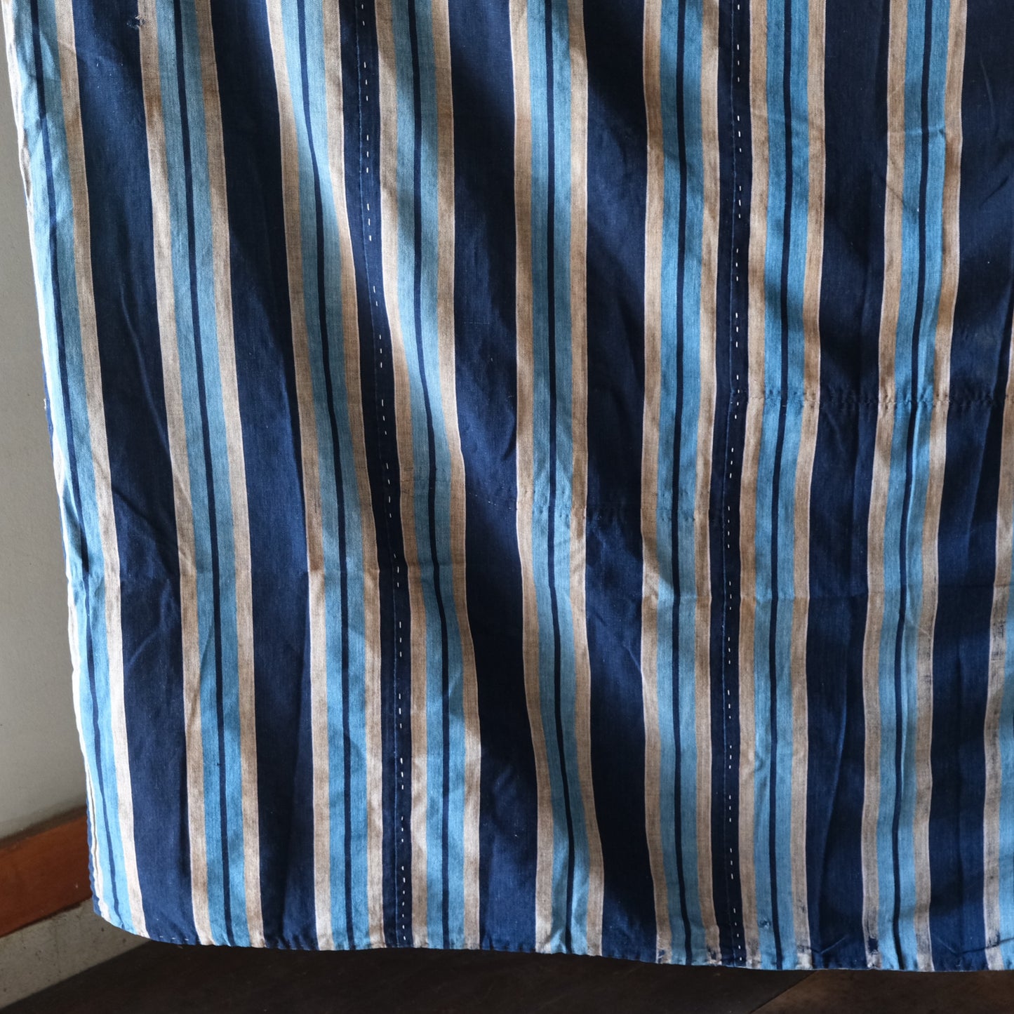 Vintage Japanese Katazome rug sashiko aizome reversible stripe(b-49)