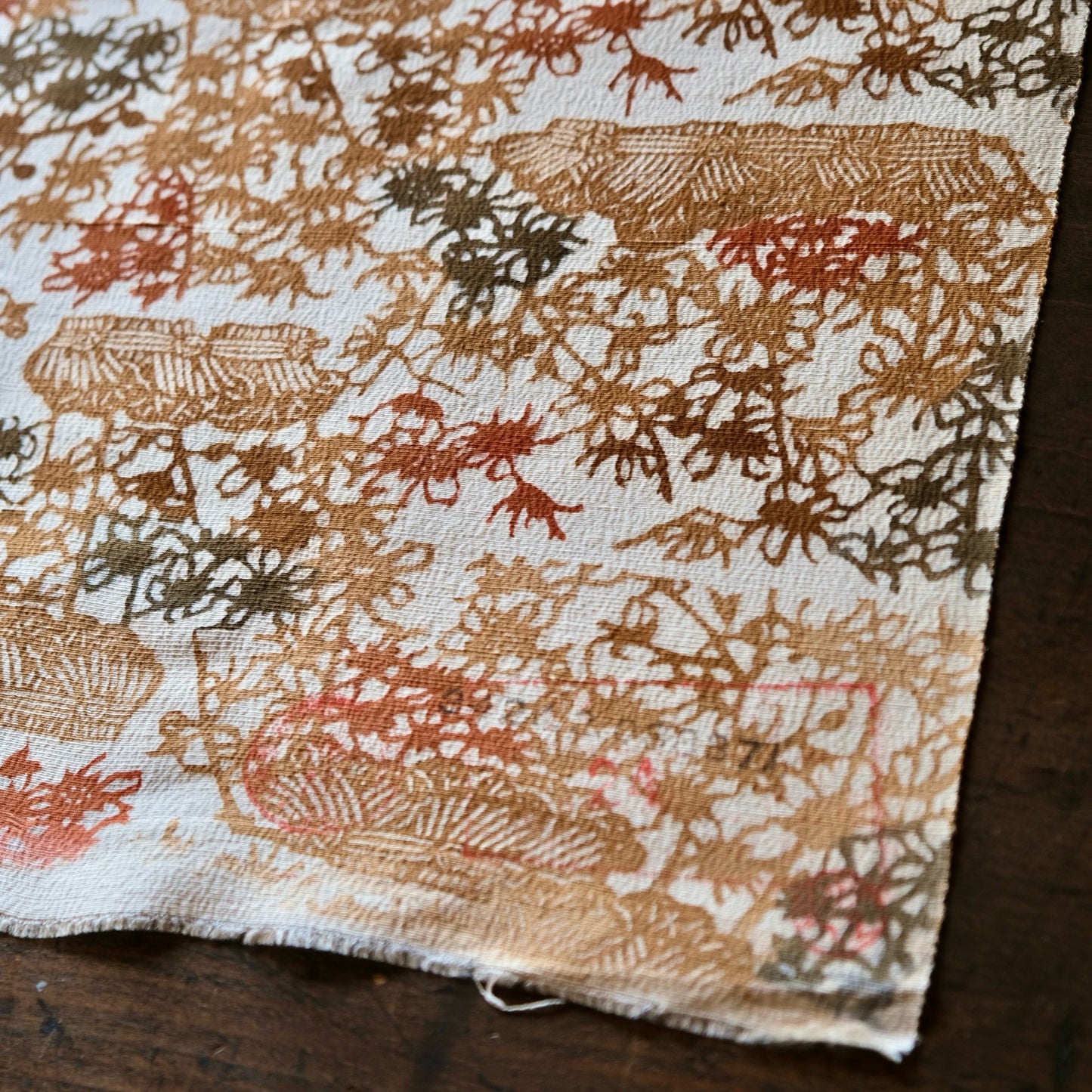 Vintage Japanese kimono silk textile Ryukyu Bingata okinawa cluster amaryllis earth tones(b-32)
