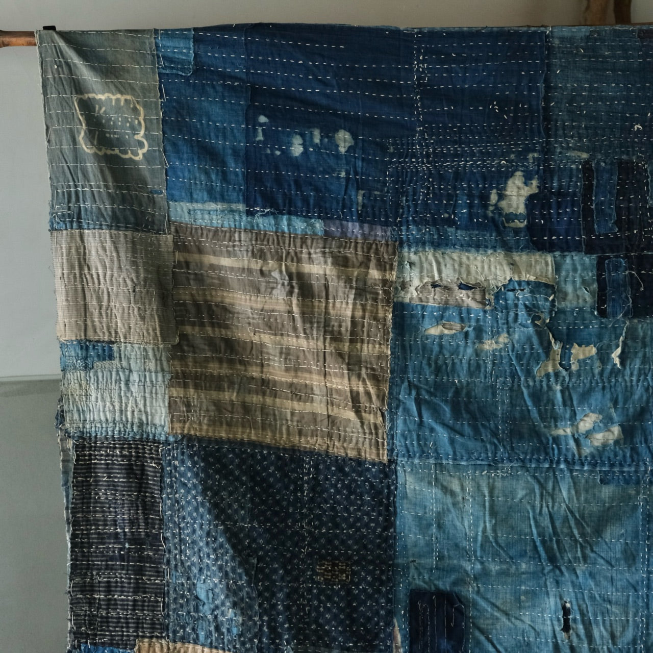 Vintage Japanese BORO rug Sashiko indigo dyeing