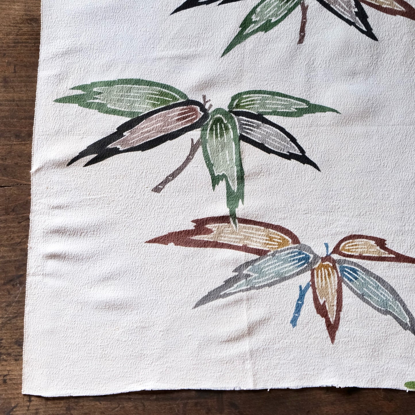 Vintage Japanese kimono silk textile Ryukyu Bingata okinawa bamboo-leaf(b-16)