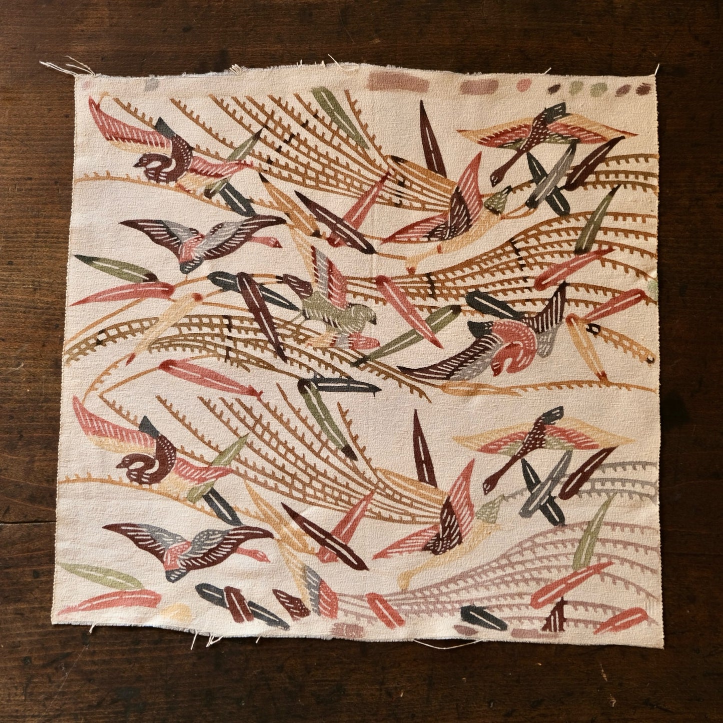 Vintage Japanese kimono silk textile ryukyu bingata okinawa wild geese earth colors(b-31)