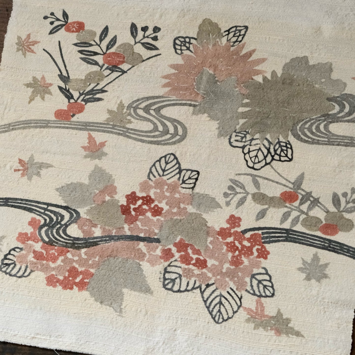 Vintage Japanese kimono silk textile Ryukyu Bingata Okinawa hydrangea (b-35)