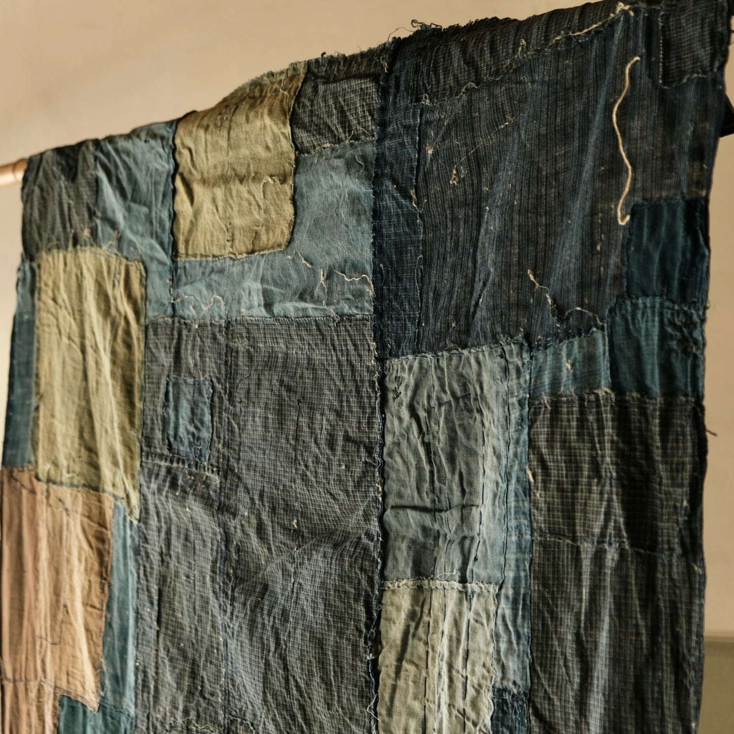 Vintage Japanese Boro rug sashiko with hemp