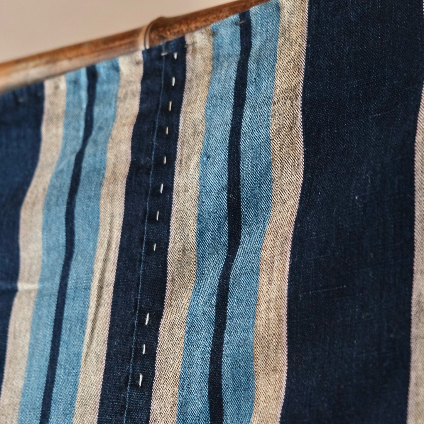 Vintage Japanese Katazome rug sashiko aizome reversible stripe(b-49)