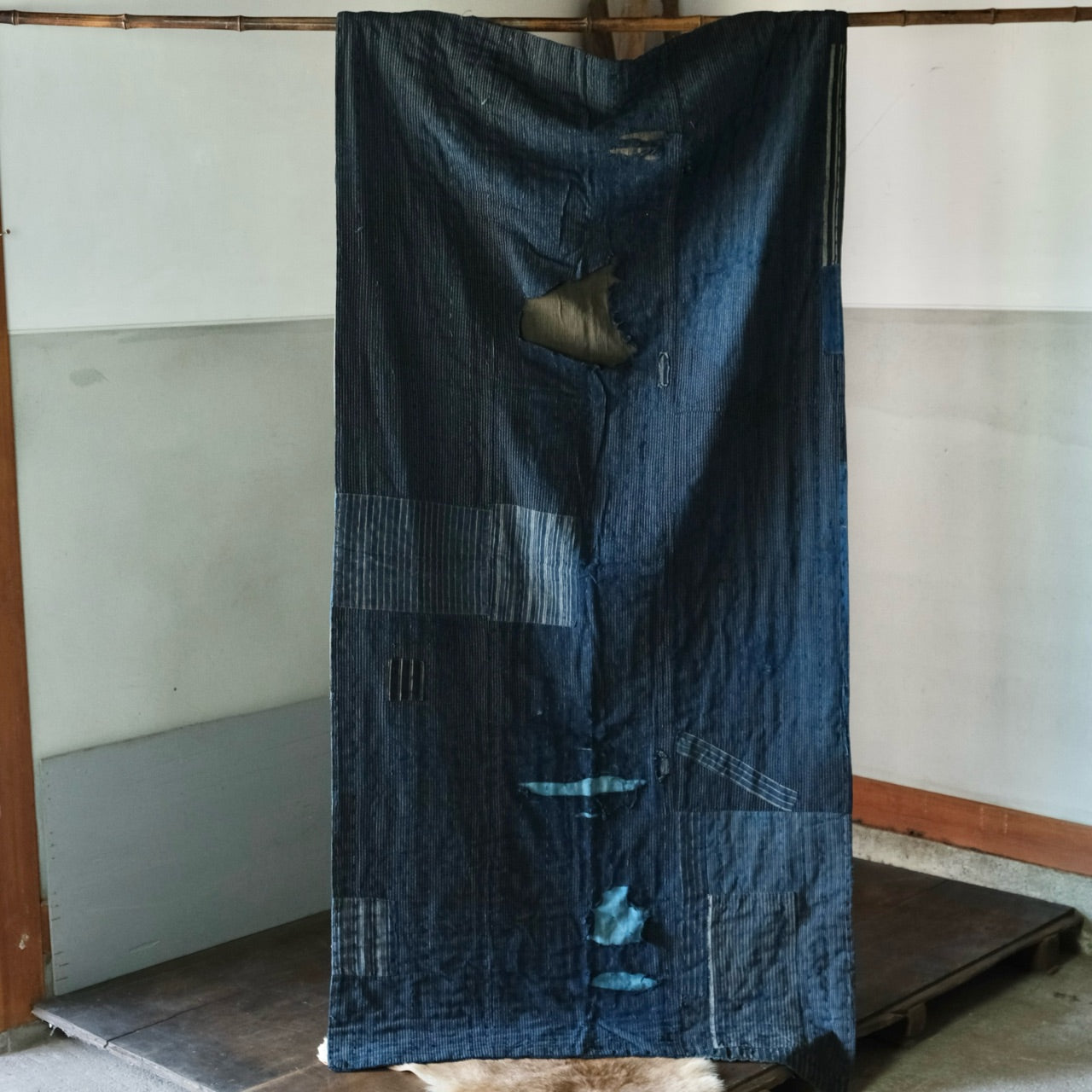 Vintage Japanese BORO rug Sashiko indigo dyeing