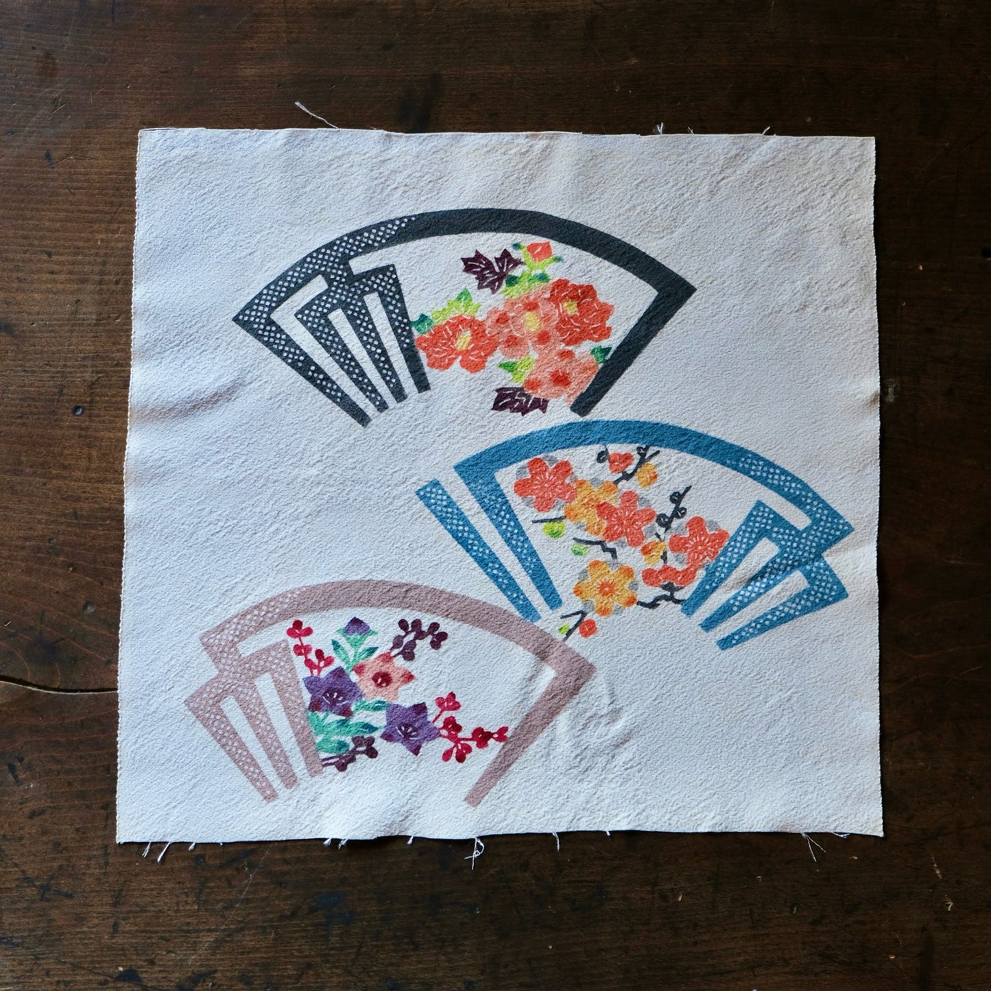 Vintage Japanese kimono silk textile ryukyu bingata okinawa Japanese folding fan sensu pattern(b-25)