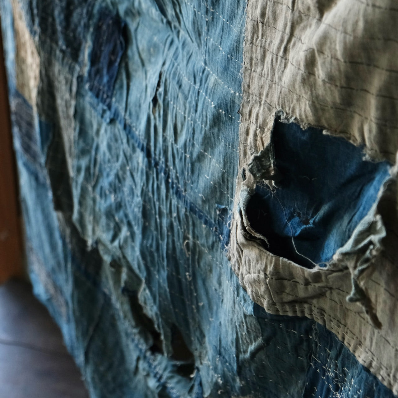 Vintage Japanese BORO rug Sashiko indigo dyeing