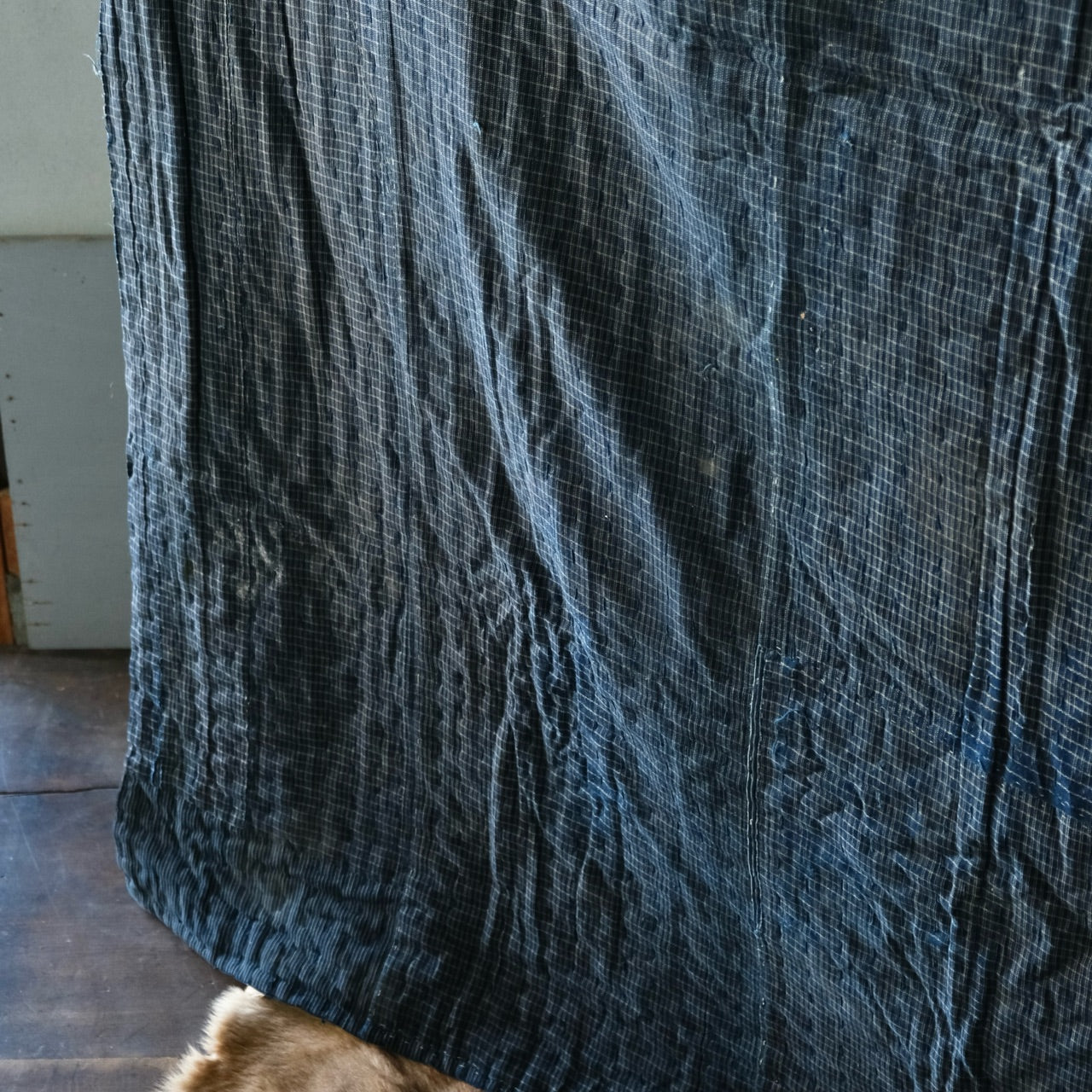 Vintage Japanese big BORO rug Sashiko indigo dyeing