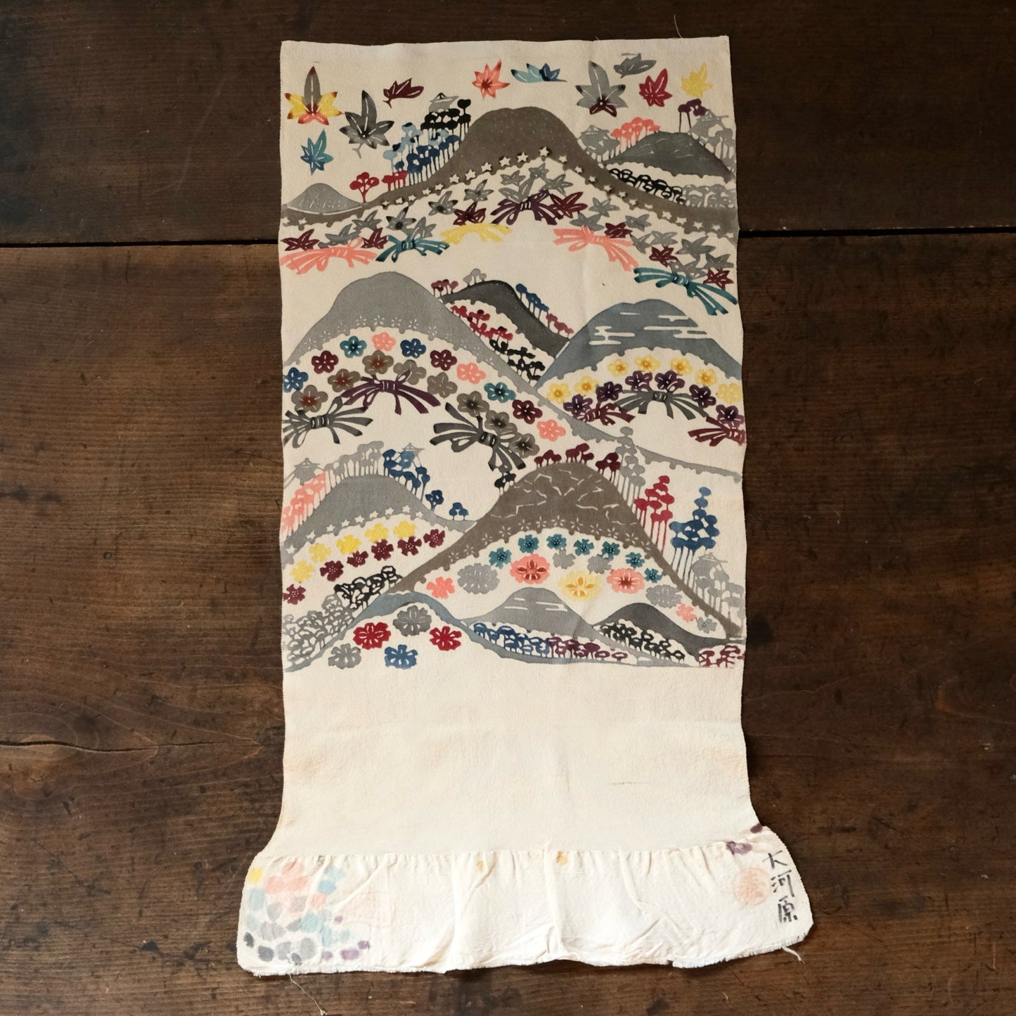Vintage Japanese kimono silk textile Ryukyu Bingata Okinawa mountains (b-37)