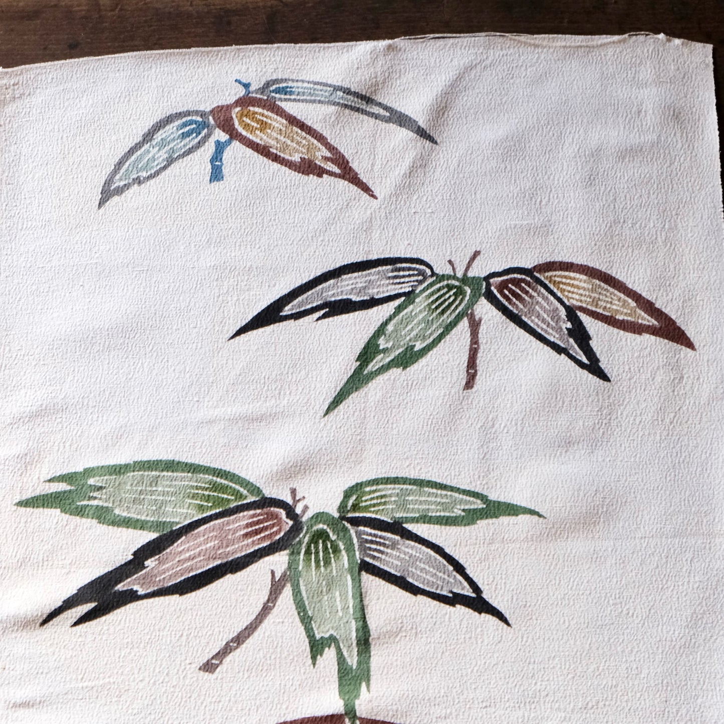 Vintage Japanese kimono silk textile Ryukyu Bingata okinawa bamboo-leaf(b-16)