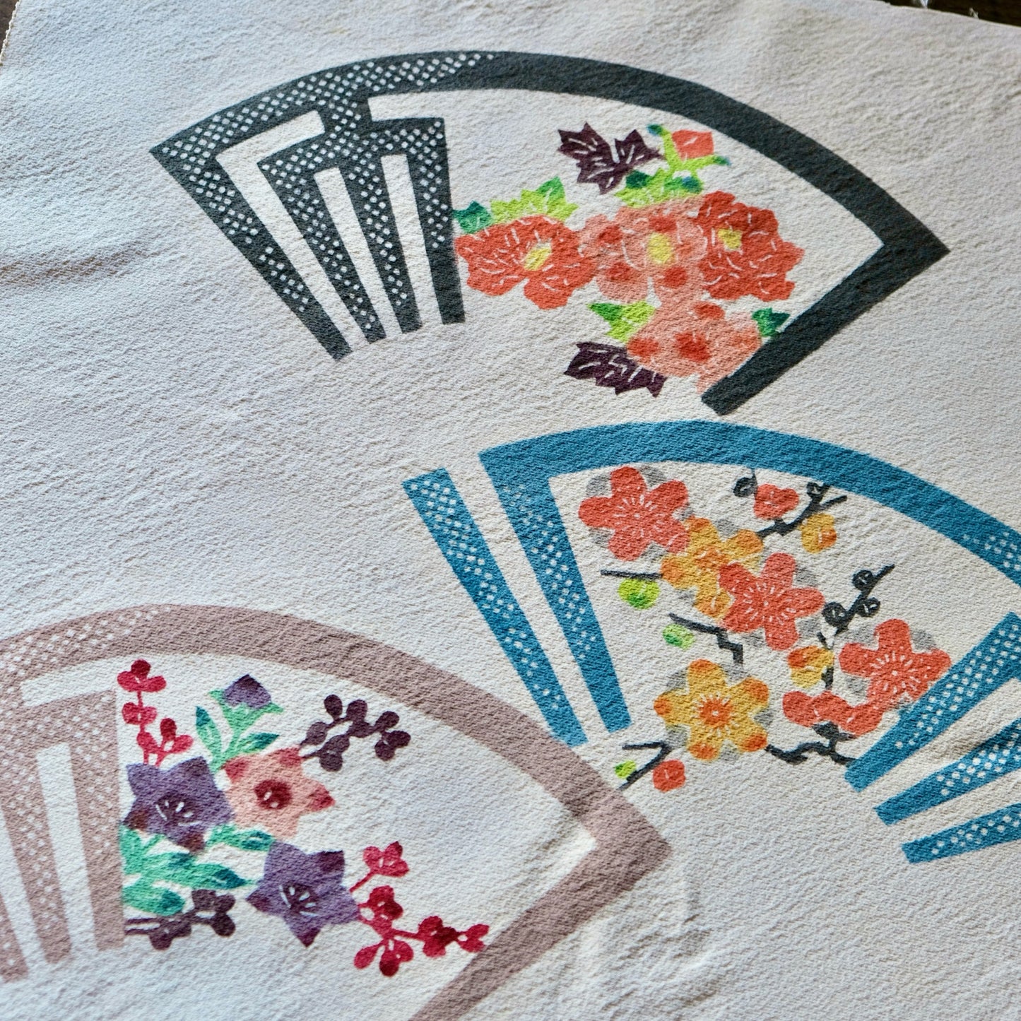 Vintage Japanese kimono silk textile ryukyu bingata okinawa Japanese folding fan sensu pattern(b-25)