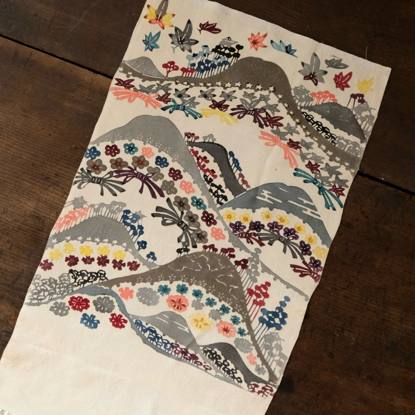 Vintage Japanese kimono silk textile Ryukyu Bingata Okinawa mountains (b-37)