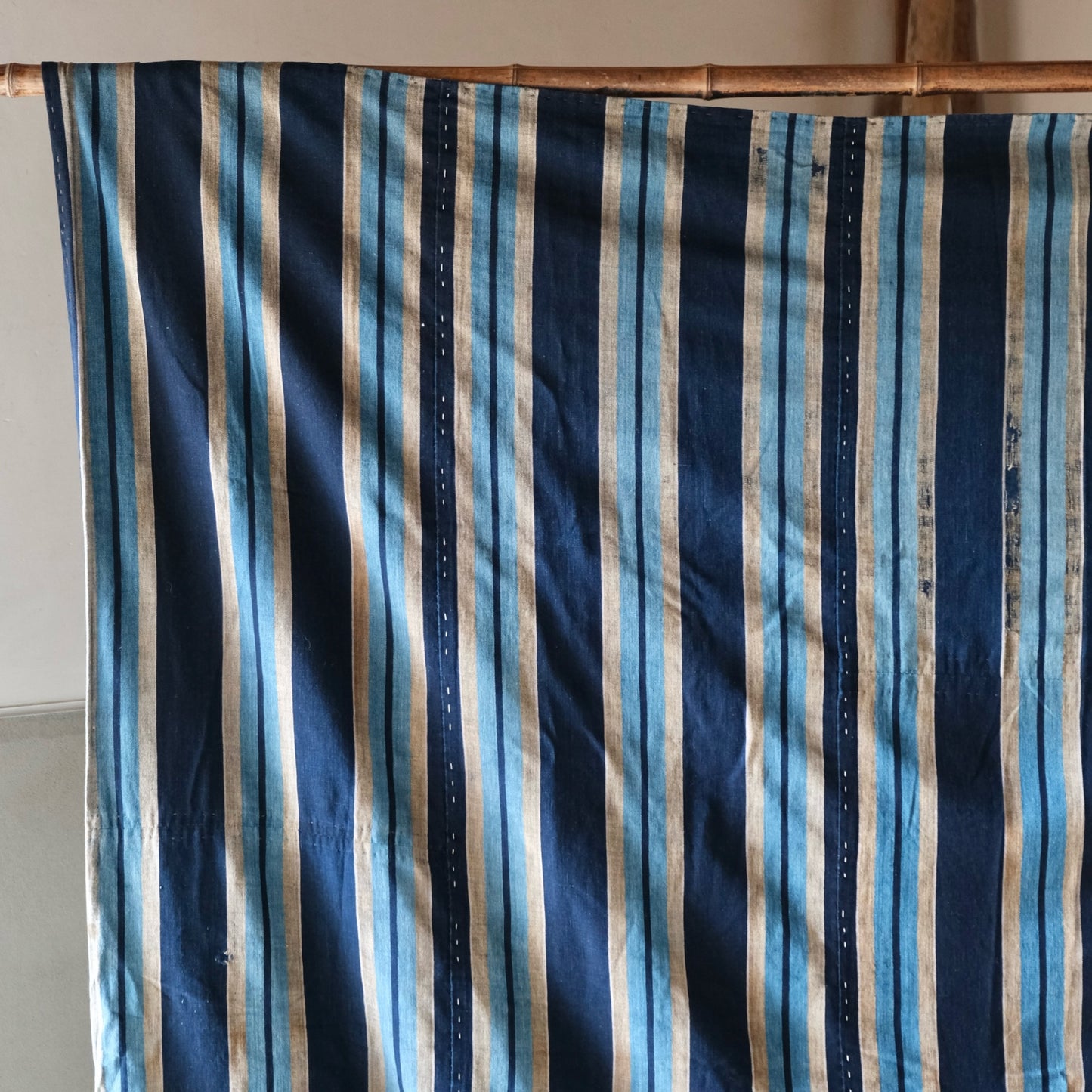 Vintage Japanese Katazome rug sashiko aizome reversible stripe(b-49)