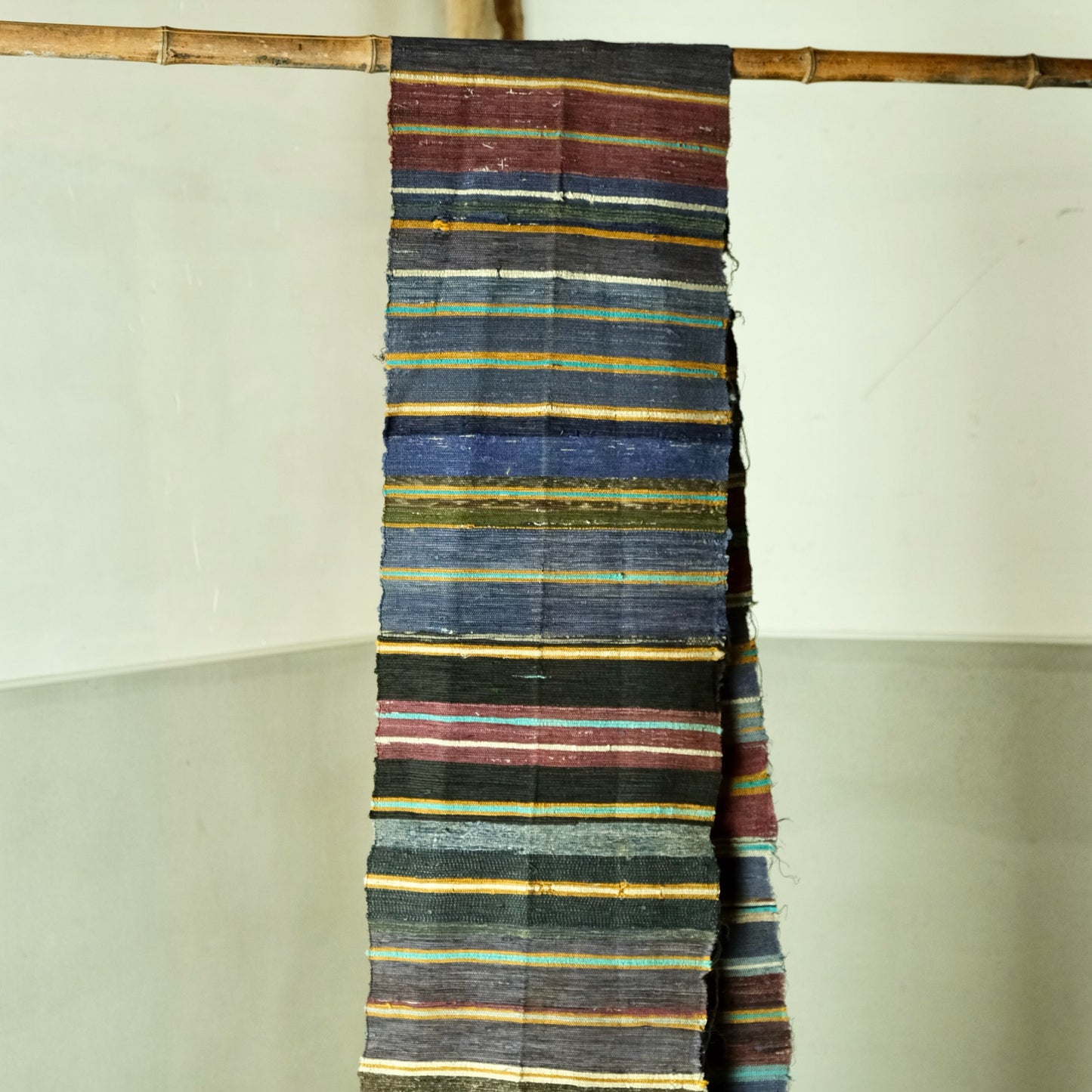 Vintage Japanese silk Sakiori super long rug textile art table runner bet runner(b-54)