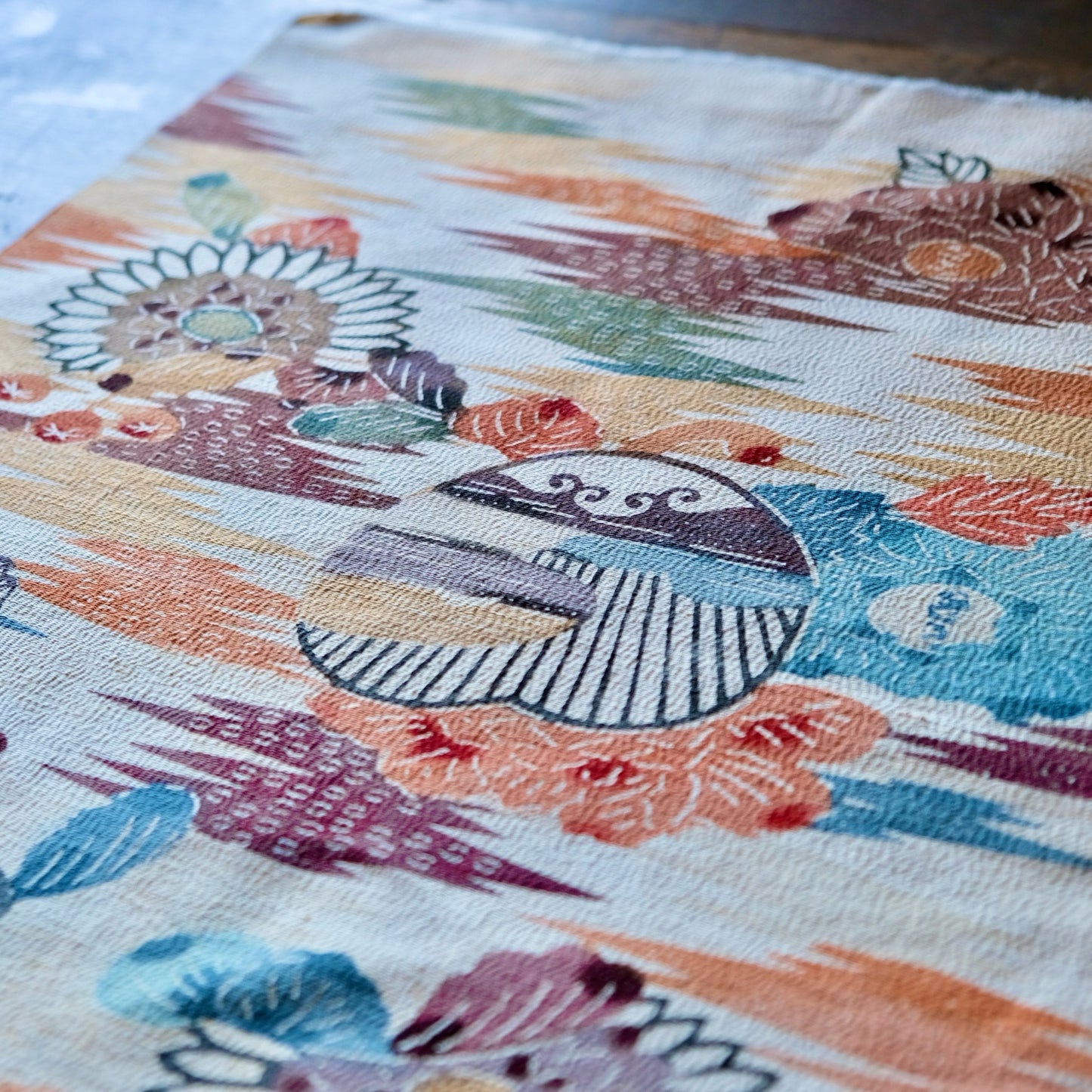 Vintage Japanese kimono silk textile ryukyu bingata okinawa Japanese Heaven pattern(b-26)