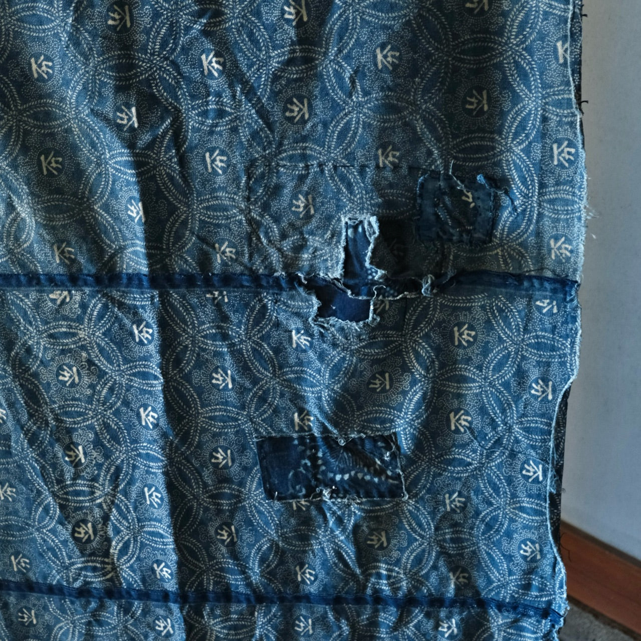 Vintage Japanese BORO Sashiko Katazome indigo dyeing (two pieces)