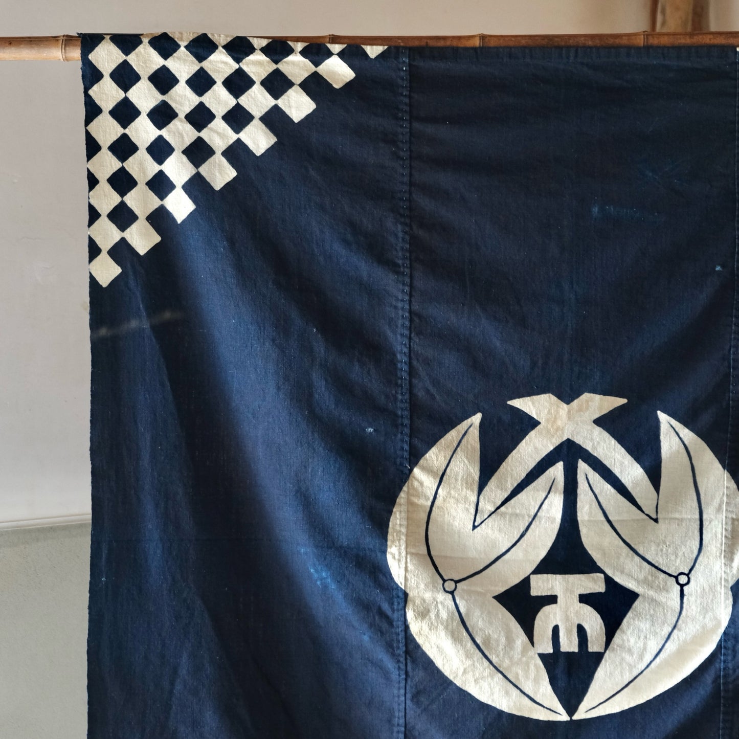 Vintage Japanese Furoshiki family crest indigo dyed cotton textile tapestry(b-9)