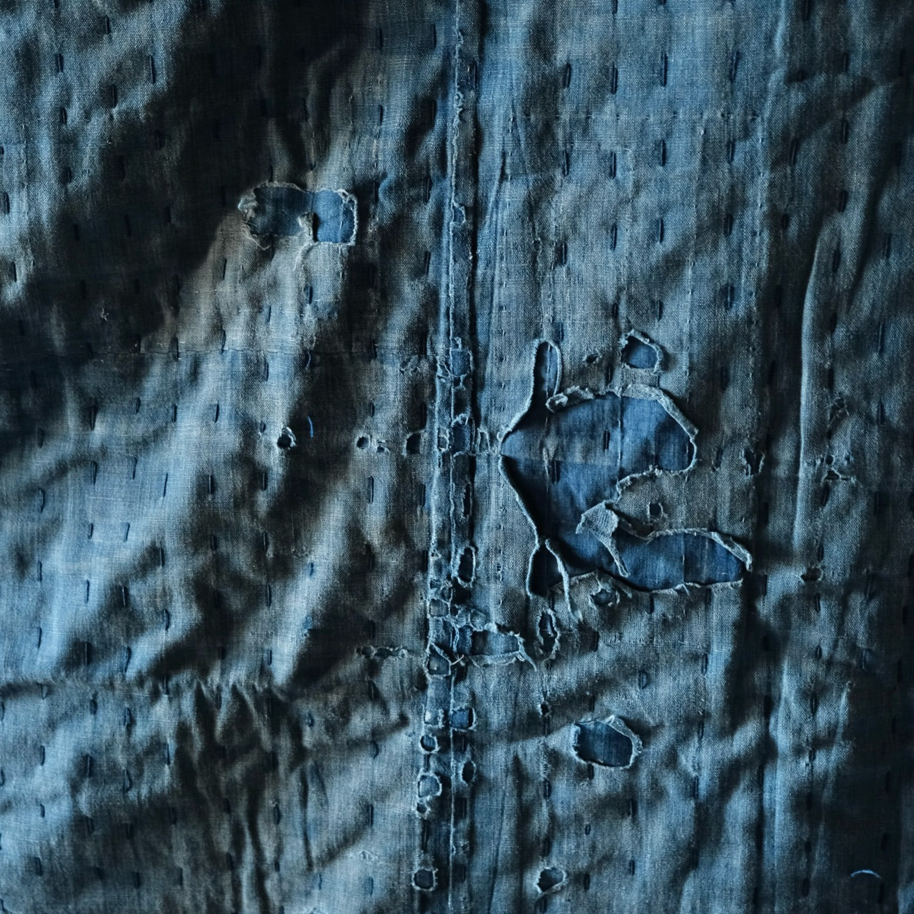 Vintage Japanese big BORO rug Sashiko indigo dyeing