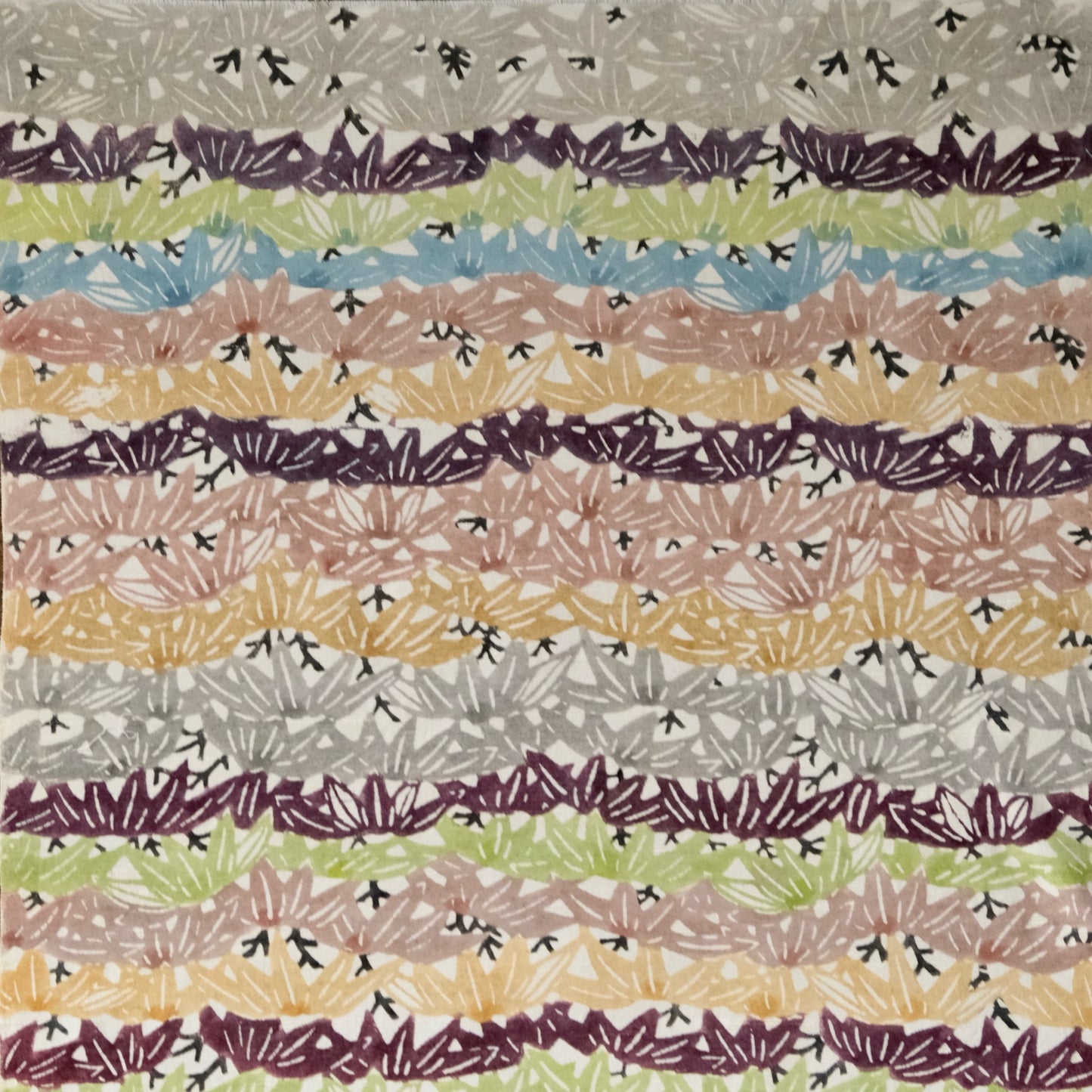 Vintage Japanese kimono silk textile Ryukyu Bingata Okinawa bamboo wave pattern (b-34)