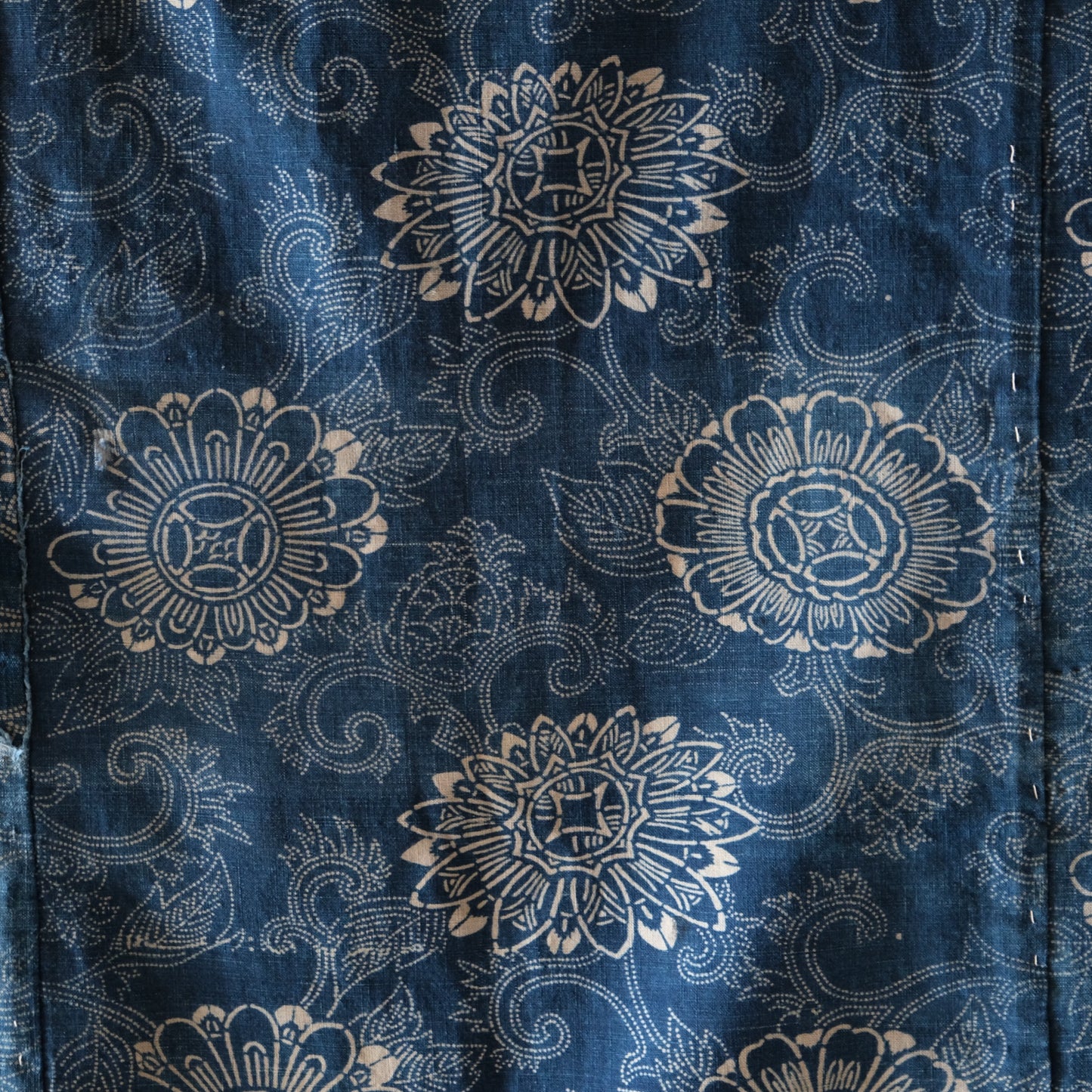 Vintage Japanese Boro Katazome Sashiko indigo-dyed textile chrysanthemum(b-5)