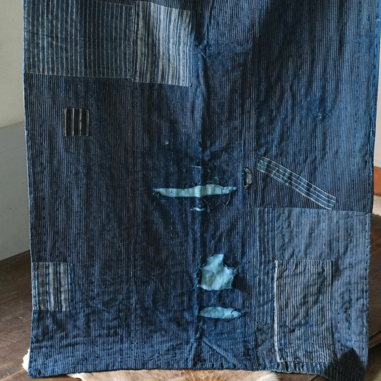 Vintage Japanese BORO rug Sashiko indigo dyeing
