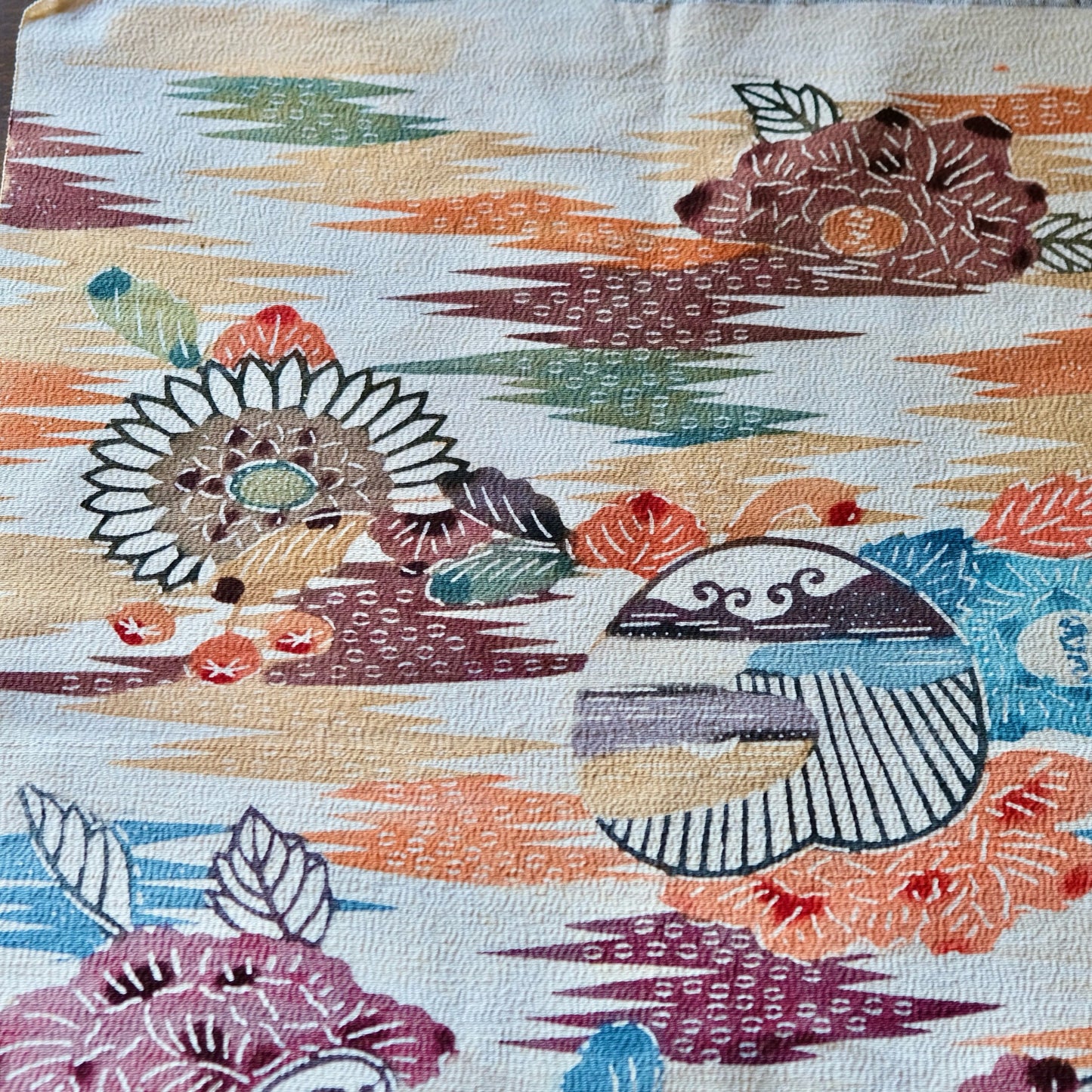 Vintage Japanese kimono silk textile ryukyu bingata okinawa Japanese Heaven pattern(b-26)