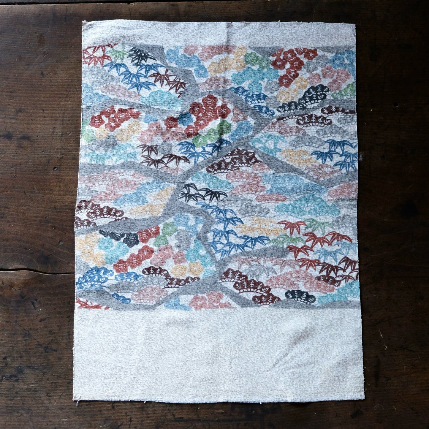 Vintage Japanese kimono silk textile Ryukyu Bingata okinawa Japanese Pine, Bamboo, Plum Blossoms(b-17)