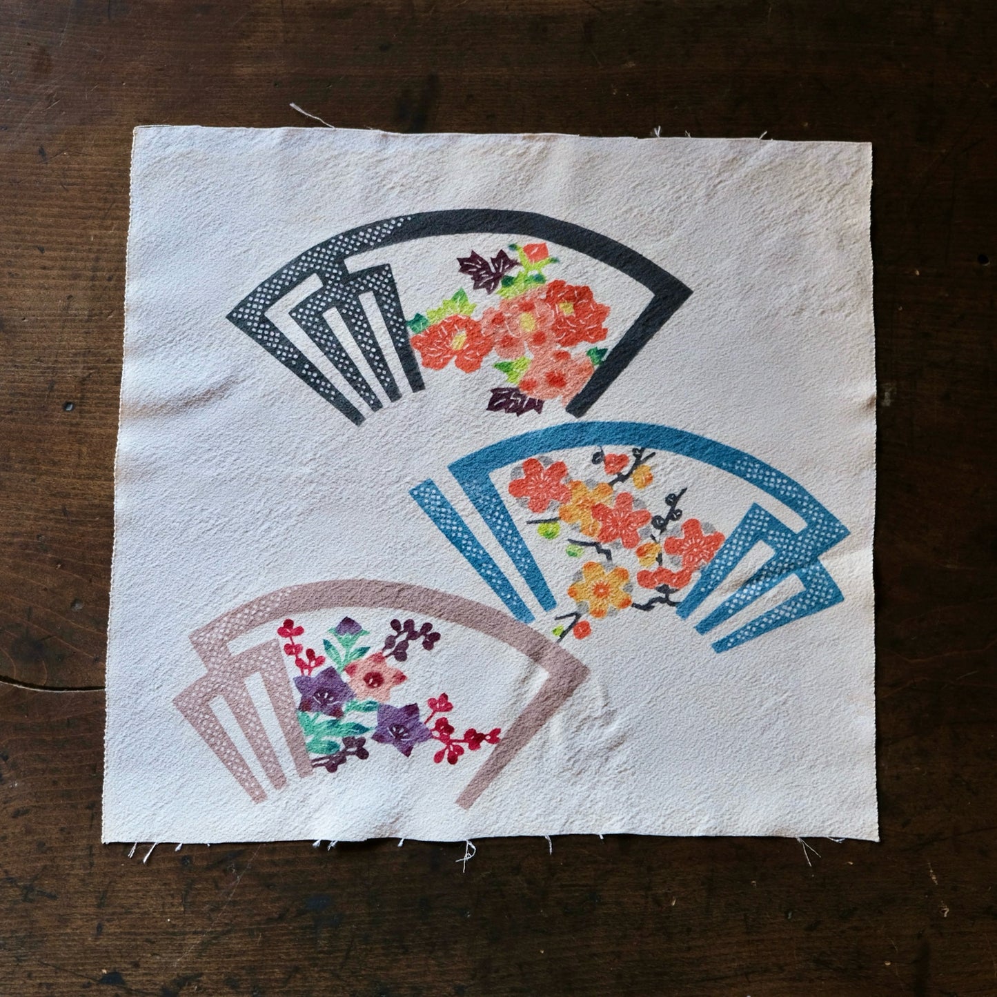 Vintage Japanese kimono silk textile ryukyu bingata okinawa Japanese folding fan sensu pattern(b-25)