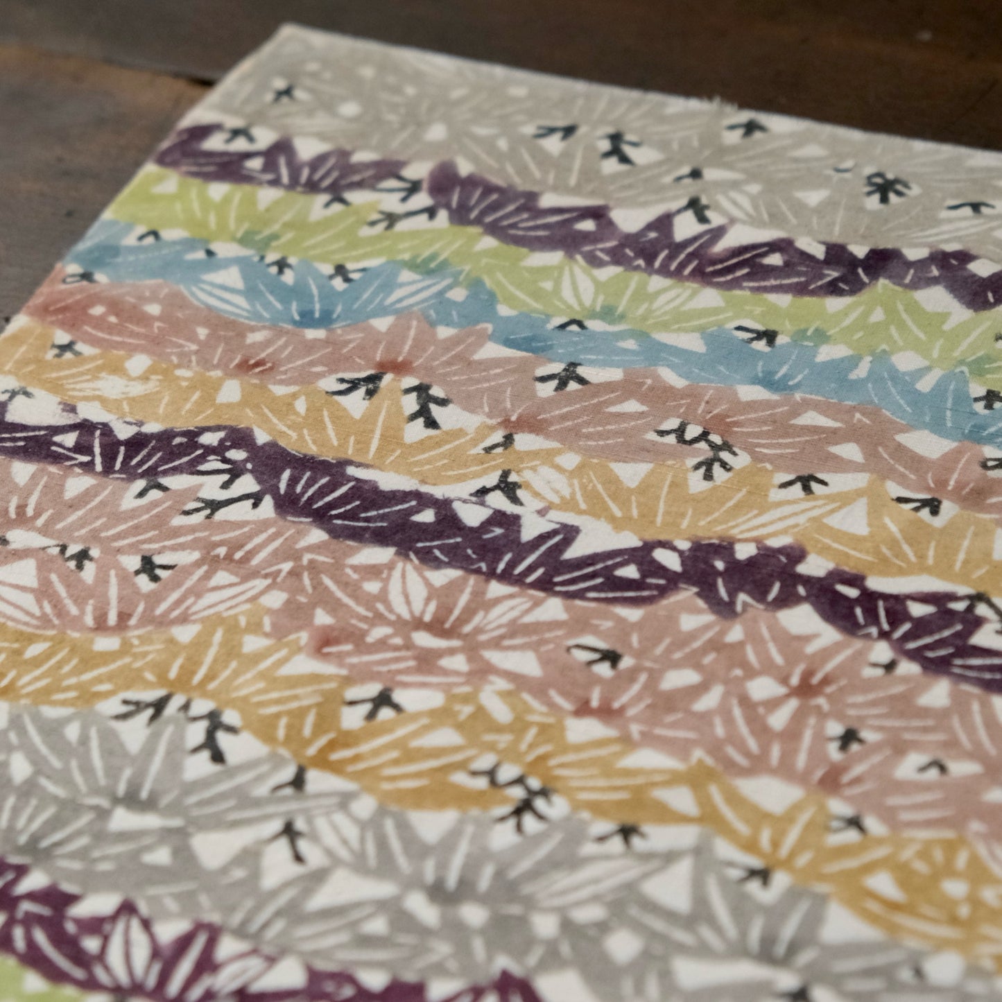 Vintage Japanese kimono silk textile Ryukyu Bingata Okinawa bamboo wave pattern (b-34)