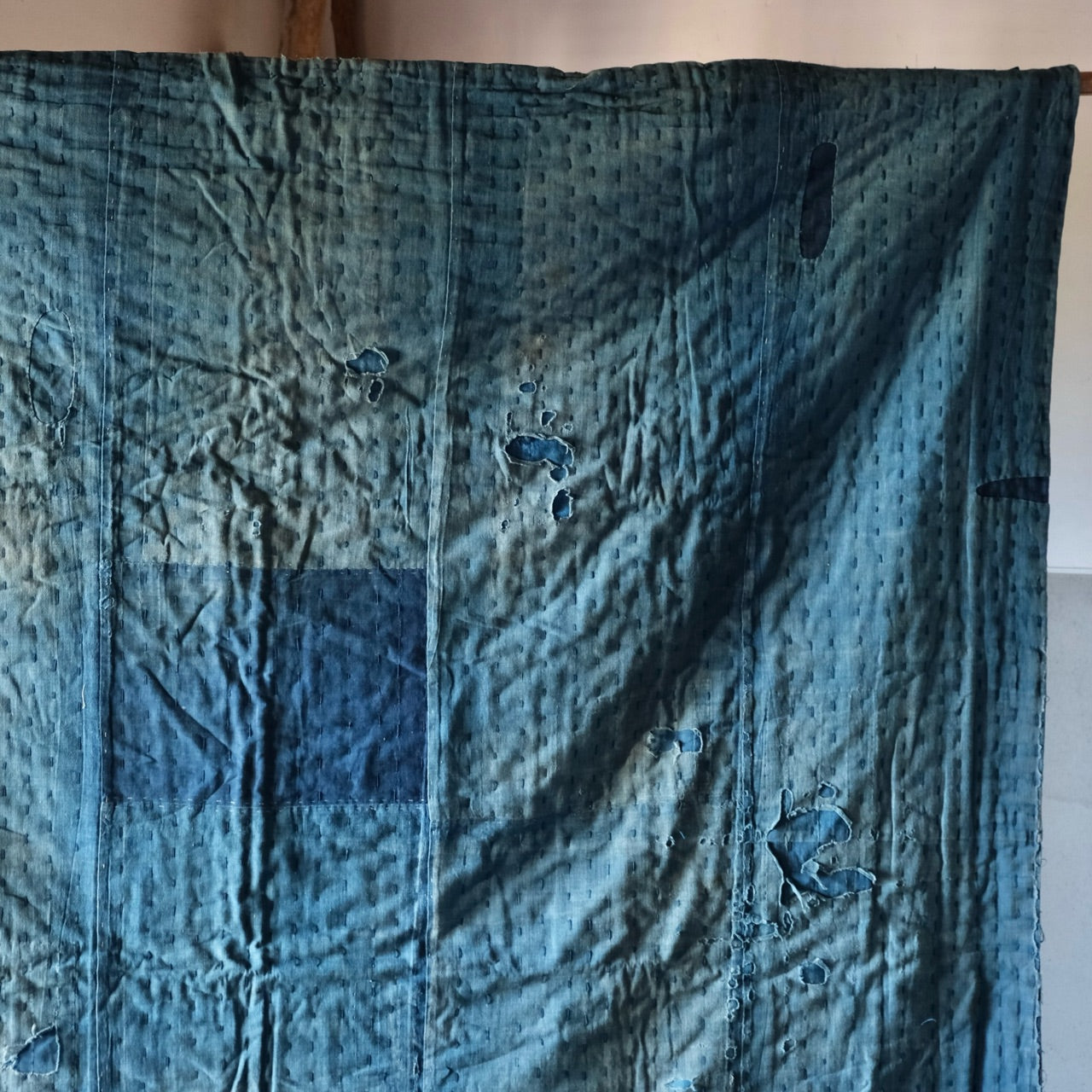 Vintage Japanese big BORO rug Sashiko indigo dyeing