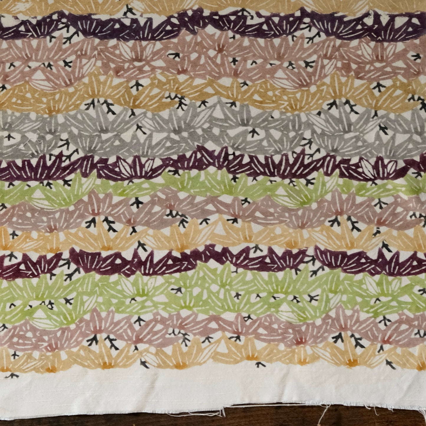 Vintage Japanese kimono silk textile Ryukyu Bingata Okinawa bamboo wave pattern (b-34)
