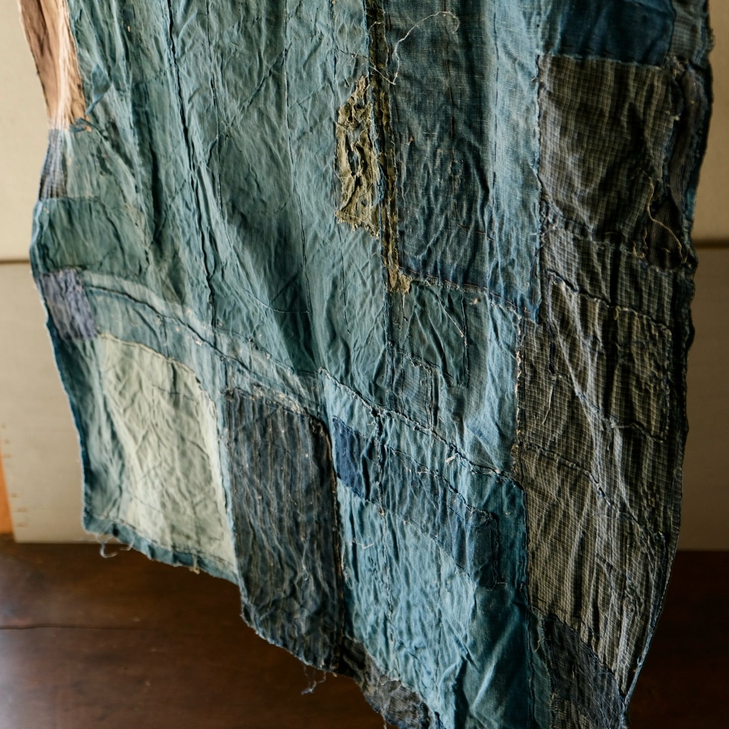 Vintage Japanese Boro rug sashiko with hemp