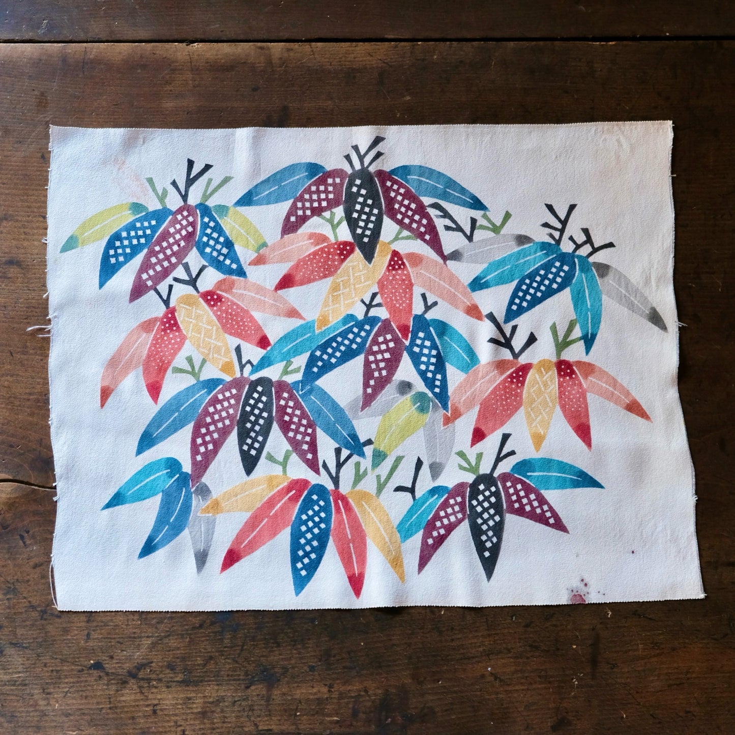 Vintage Japanese kimono silk textile ryukyu bingata okinawa Japanese bamboo-leaf(b-24)