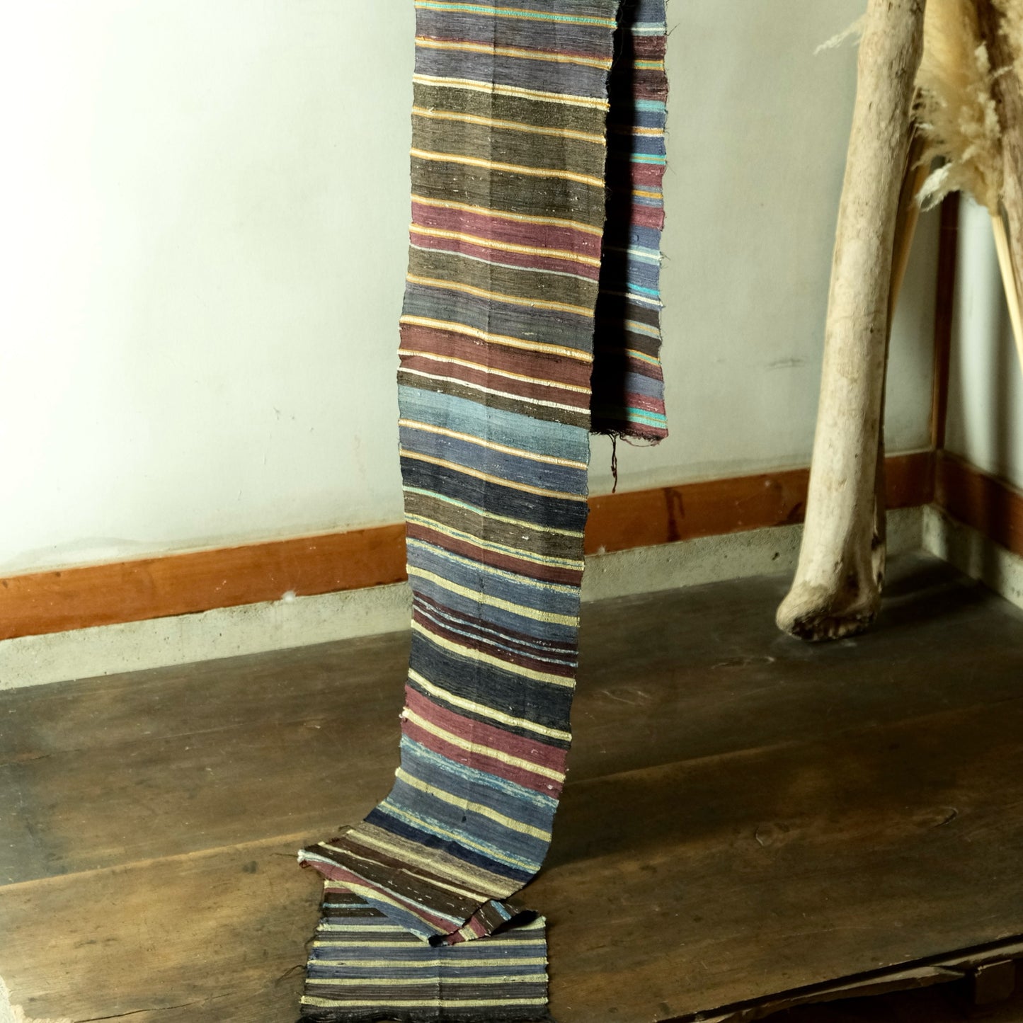 Vintage Japanese silk Sakiori super long rug textile art table runner bet runner(b-54)