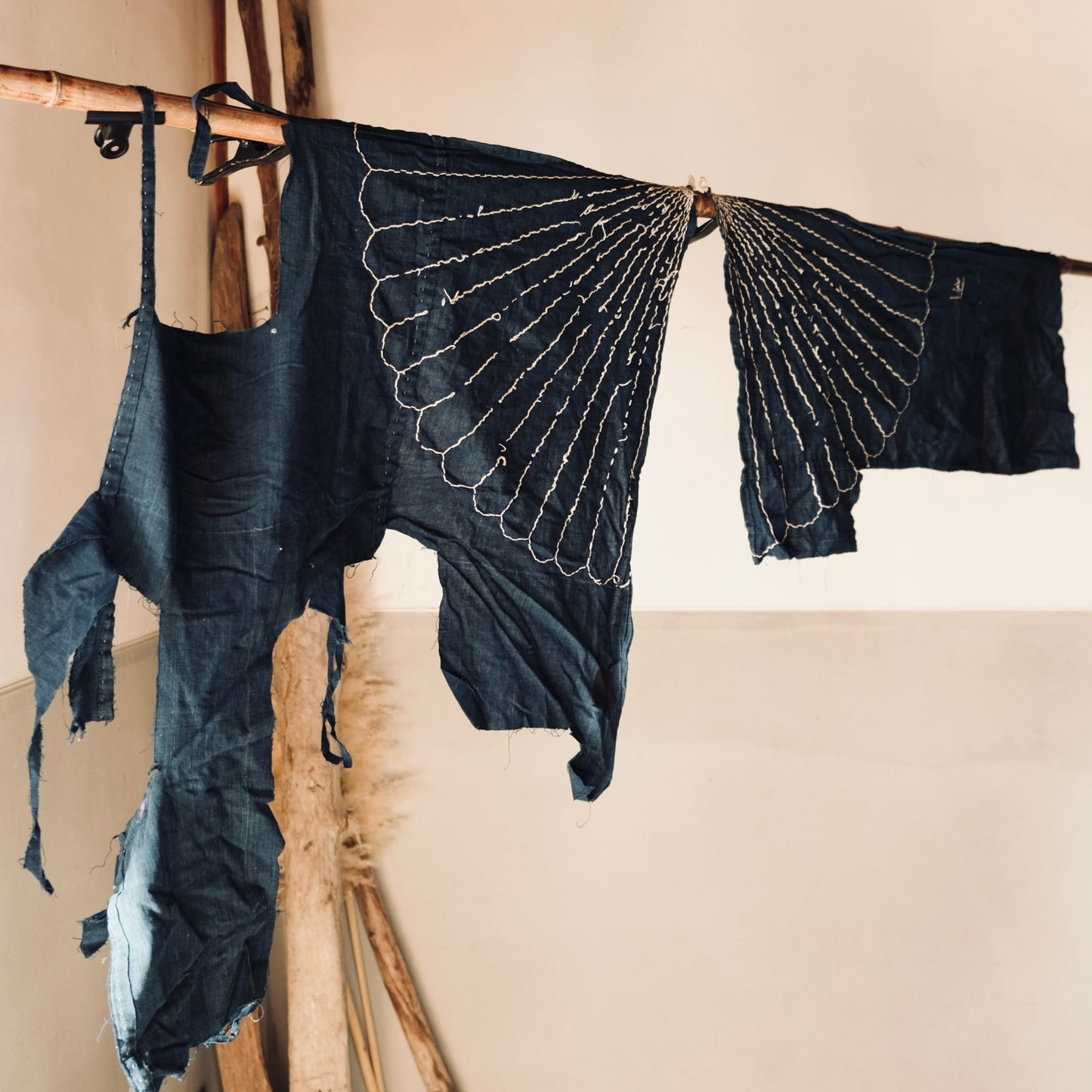 Vintage Japanese indigo-dyed Sashiko fragments 2pset