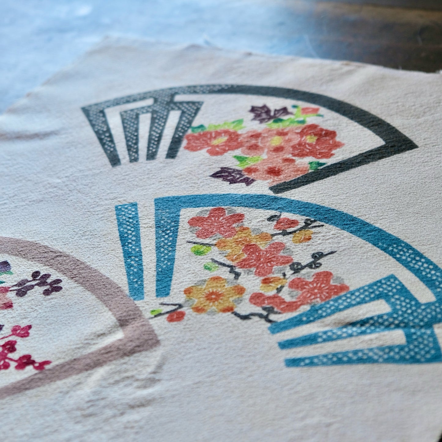 Vintage Japanese kimono silk textile ryukyu bingata okinawa Japanese folding fan sensu pattern(b-25)