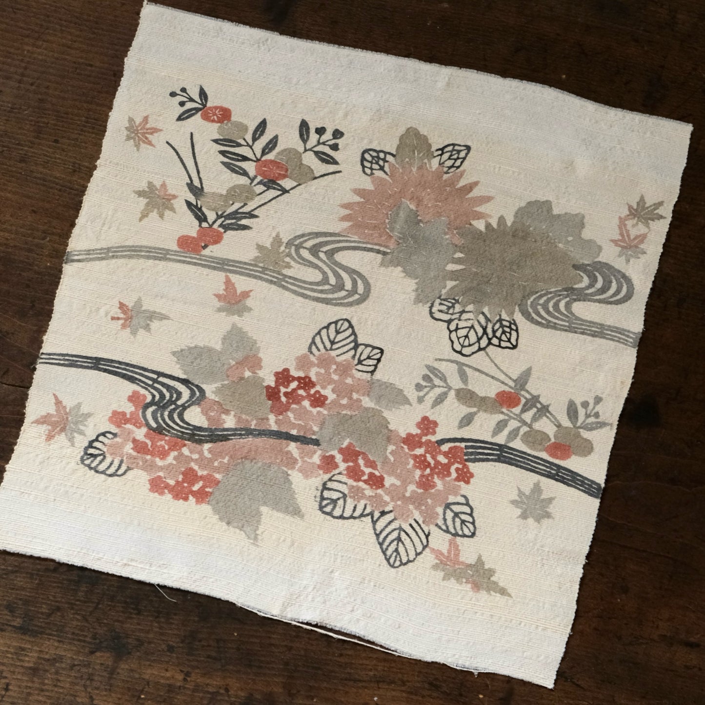 Vintage Japanese kimono silk textile Ryukyu Bingata Okinawa hydrangea (b-35)