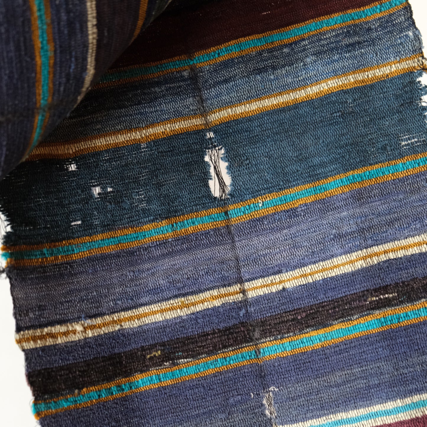 Vintage Japanese silk Sakiori super long rug textile art table runner bet runner(b-54)