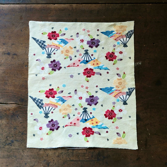 Vintage Japanese kimono silk textile Ryukyu Bingata okinawa Japanese folding fan sensu pattern(b-22)