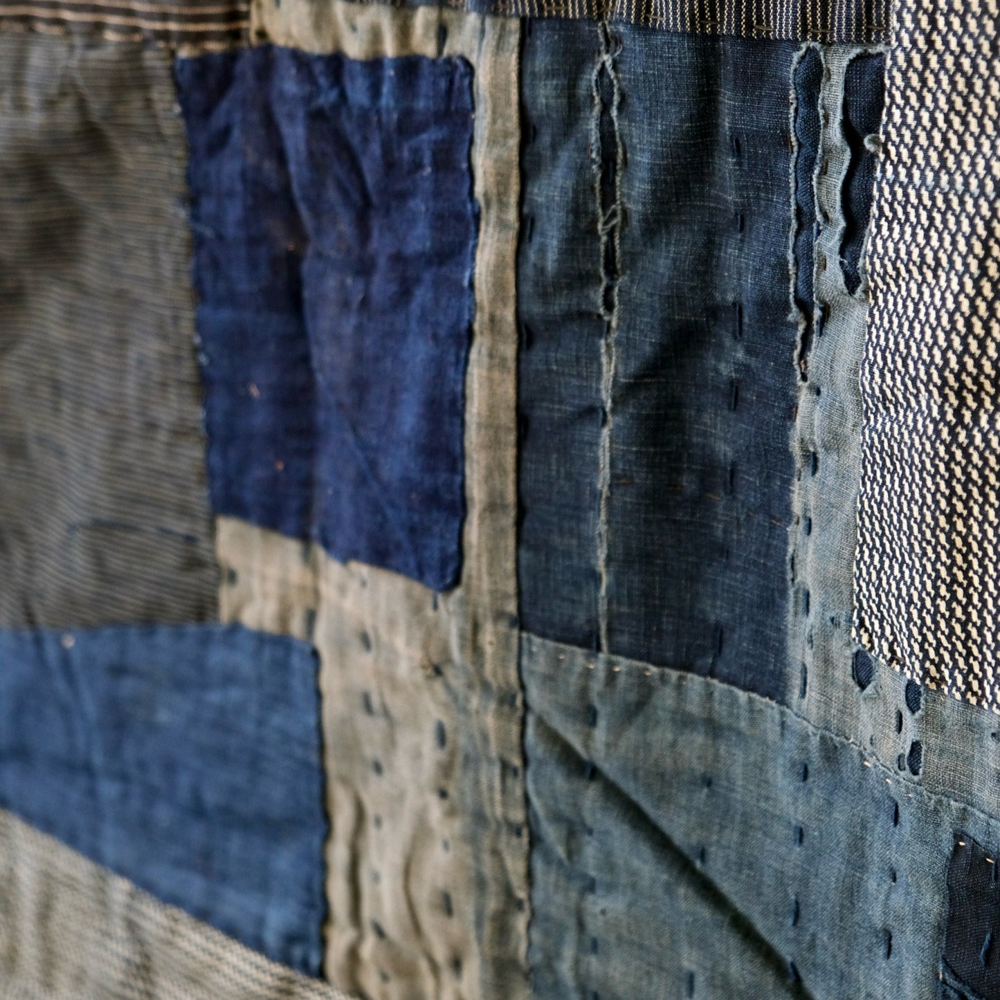 Vintage Japanese  Boro Sashiko Rug Rare Antique aizome (b-50)