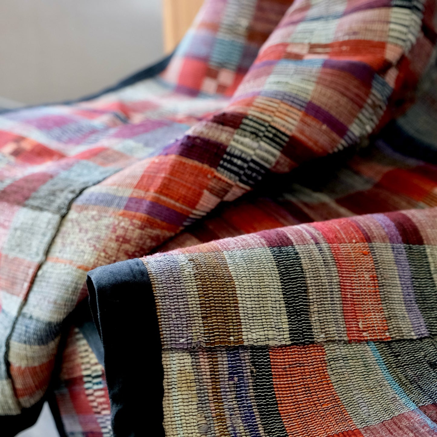 Vintage Japanese Sakiori Weaving Rug All-Silk - Japanese Folk Textile(b-51)