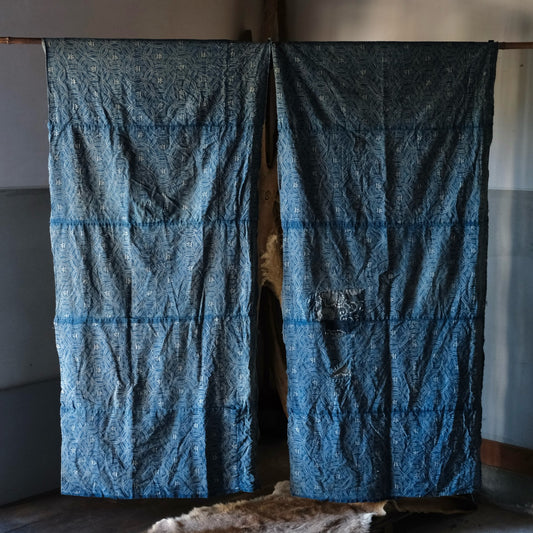 Vintage Japanese BORO Sashiko Katazome indigo dyeing (two pieces)