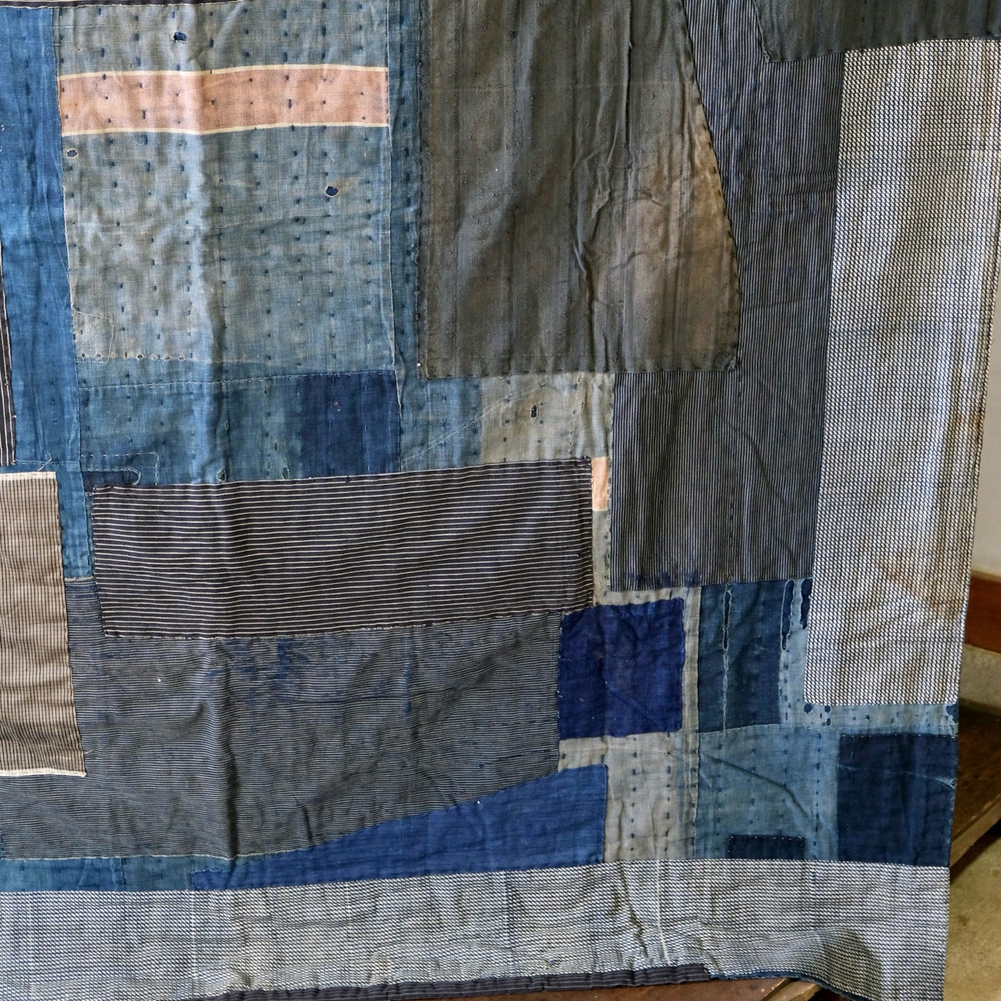 Vintage Japanese  Boro Sashiko Rug Rare Antique aizome (b-50)