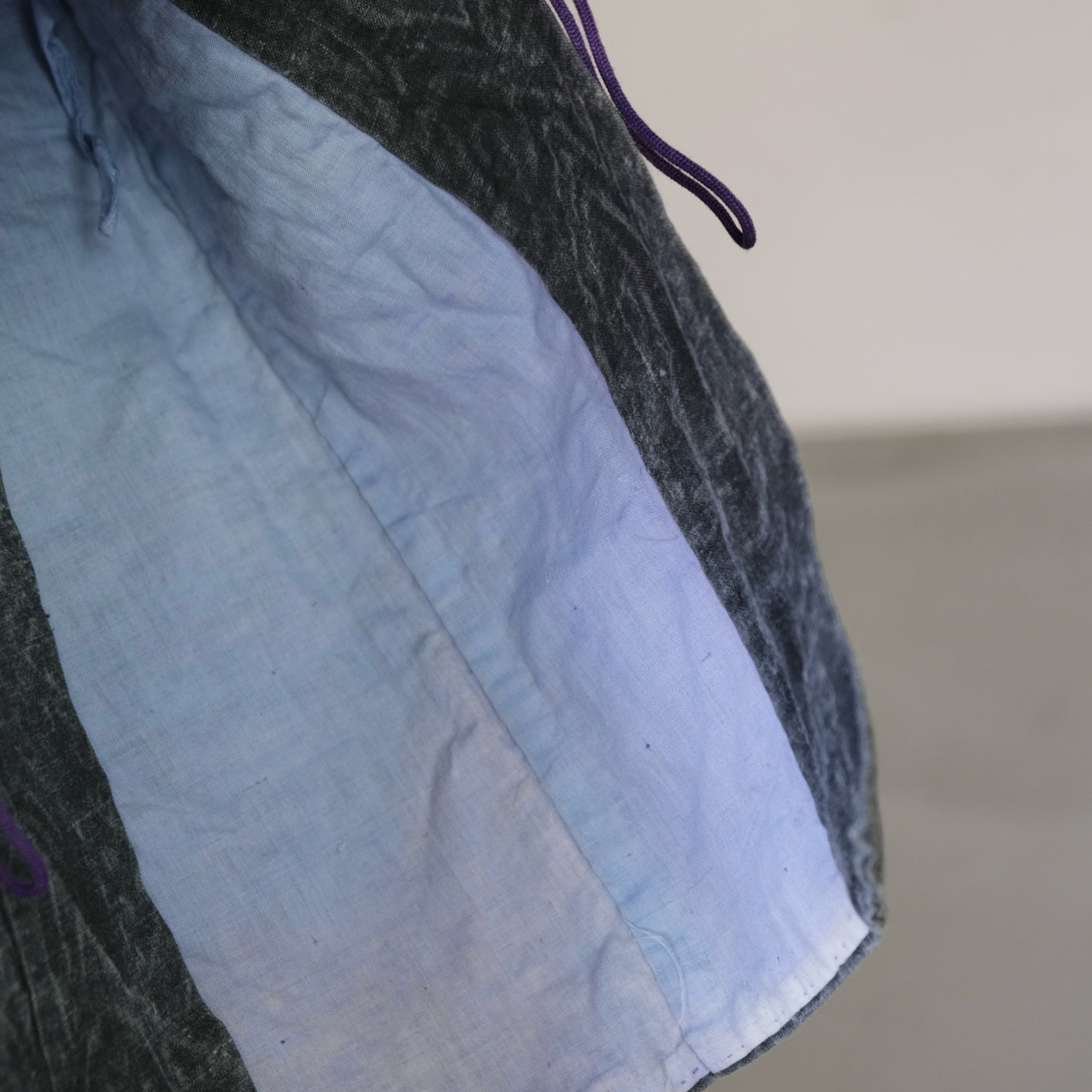 Vintage Japanese Infant's Cotton Haori/Hifu Jacket (100+ Yrs) - Wabi-Sabi Gray with Purple Floral Kumihimo - Flat Textile Wall Art(b-43)