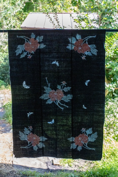 Vintage Japanese Tsutsugaki peony flower and butterfly