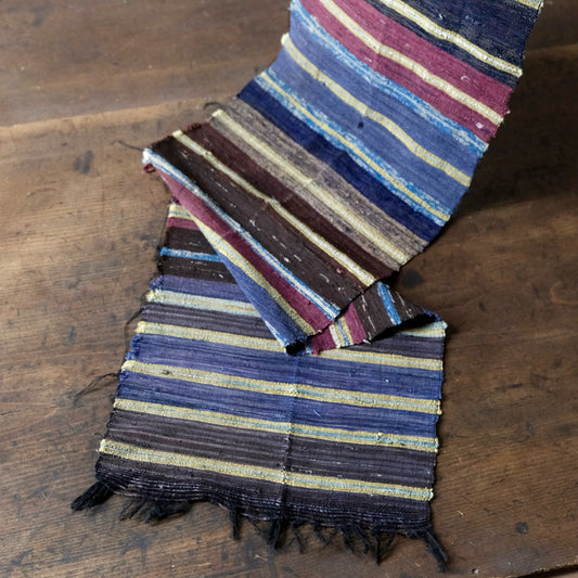 Vintage Japanese silk Sakiori super long rug textile art table runner bet runner(b-54)