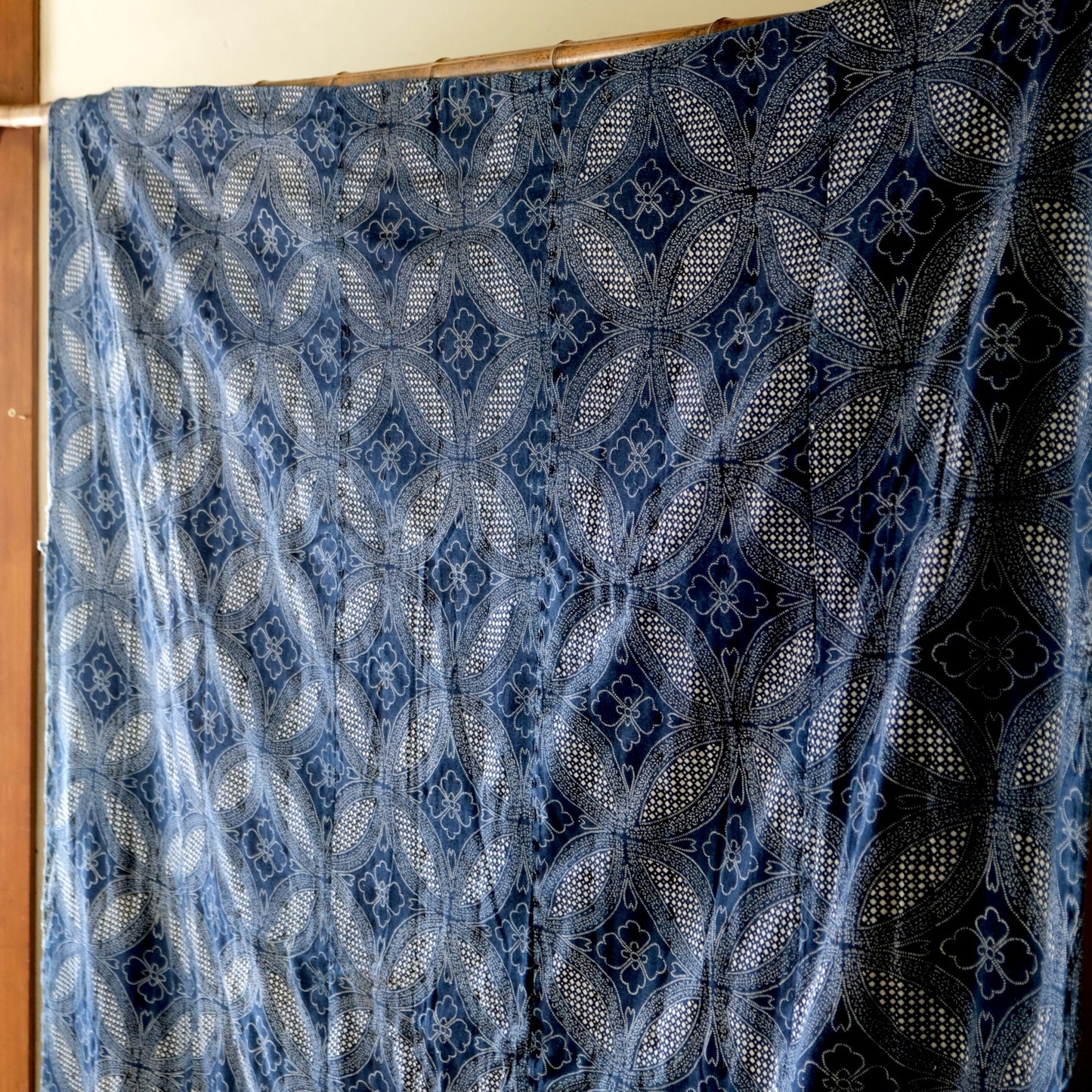 Vintage Japanese Katazome Indigo aizome Rug sashiko- Fine Geometric Pattern & Crisp White Contrast(b-48)