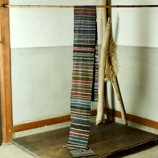 Vintage Japanese silk Sakiori super long rug textile art table runner bet runner(b-54)